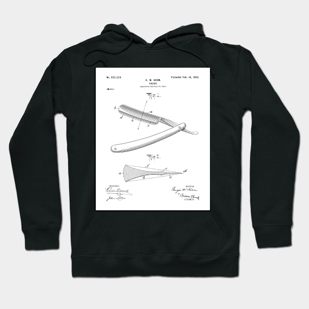 Straight Razor Patent - Stylist Barber Bathroom Decor Art - White Hoodie by patentpress